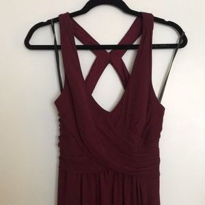 Wine Levkoff bridesmaid dress.